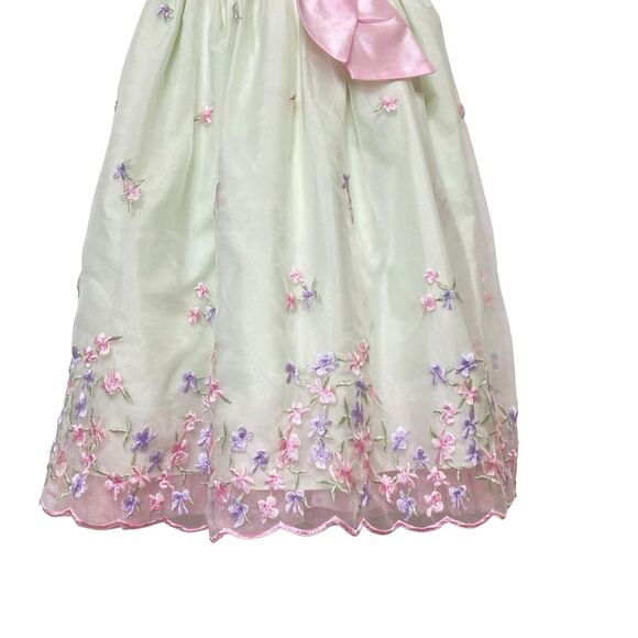 Jona Michelle Girls Dress Size 6 Spring Pastel Green Pink Floral Embroidered - Picture 5 of 12